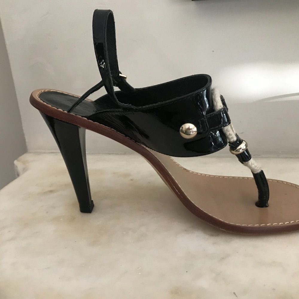 Michael Kors Stiletto Sandals; Black Patent Leather w/Rope Strap; 9M